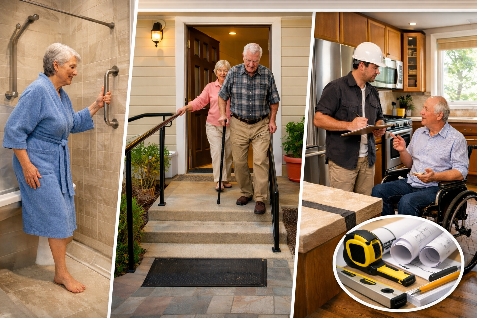 Seniors Enjoying Accessible Home In Split Images
